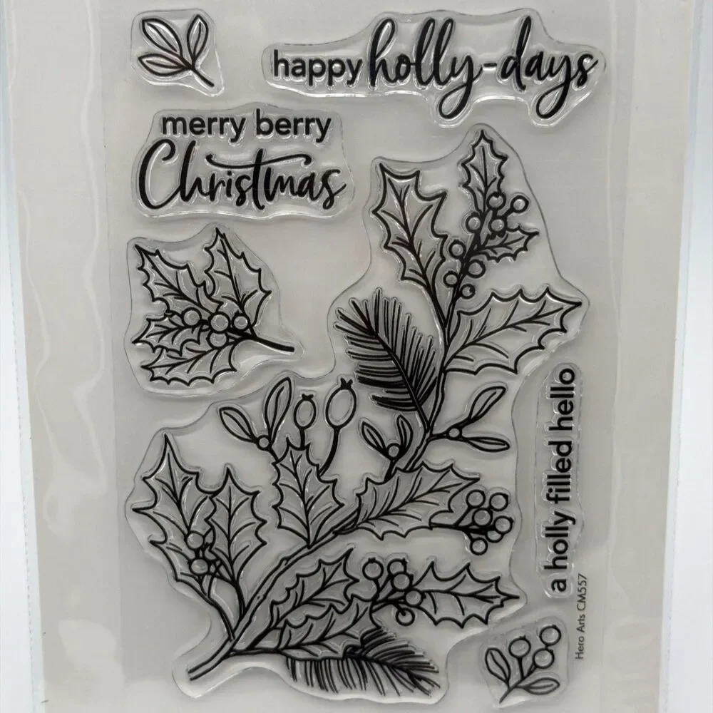 Hero Arts HOLLY BERRIES Poly Clear Stamps 7 pieces and Dies Christmas